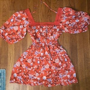 Forever 21 Puff sleeve orange floral dress